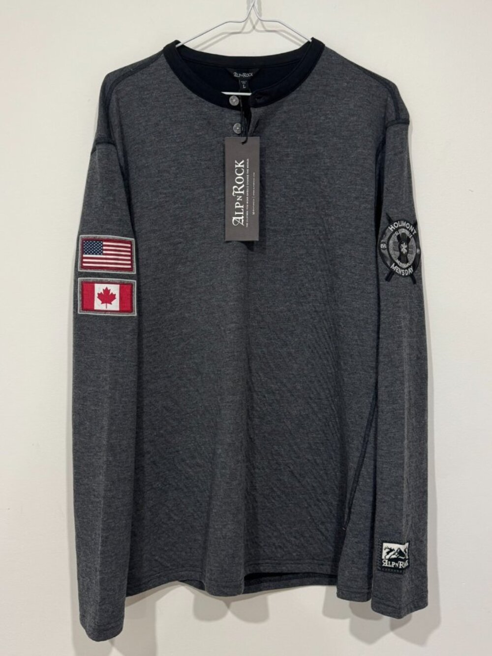 Alp N Rock Mens Holimont Long Sleeve Henley Size L Heather Grey Black